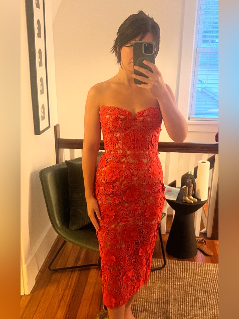 Bronx and Banco Strapless Scarlet Lace Dress